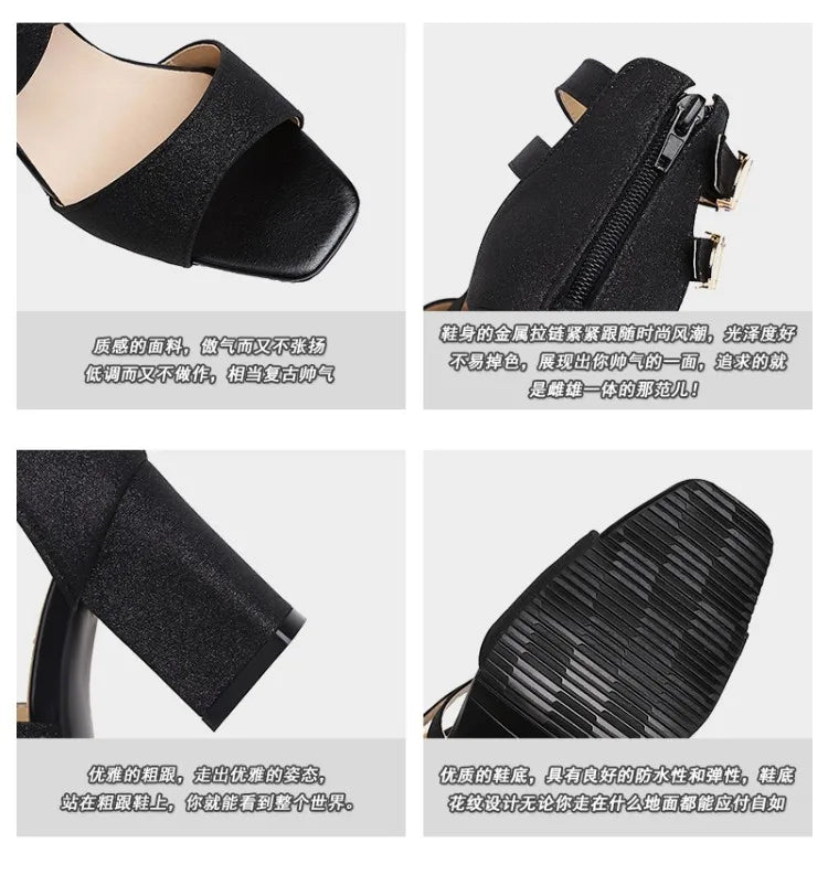 Square Heel Buckle Cross Strap Sandals