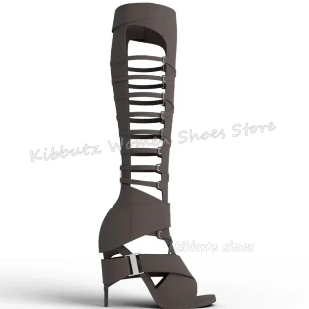 Cross Strap Suede Knee High Boots
