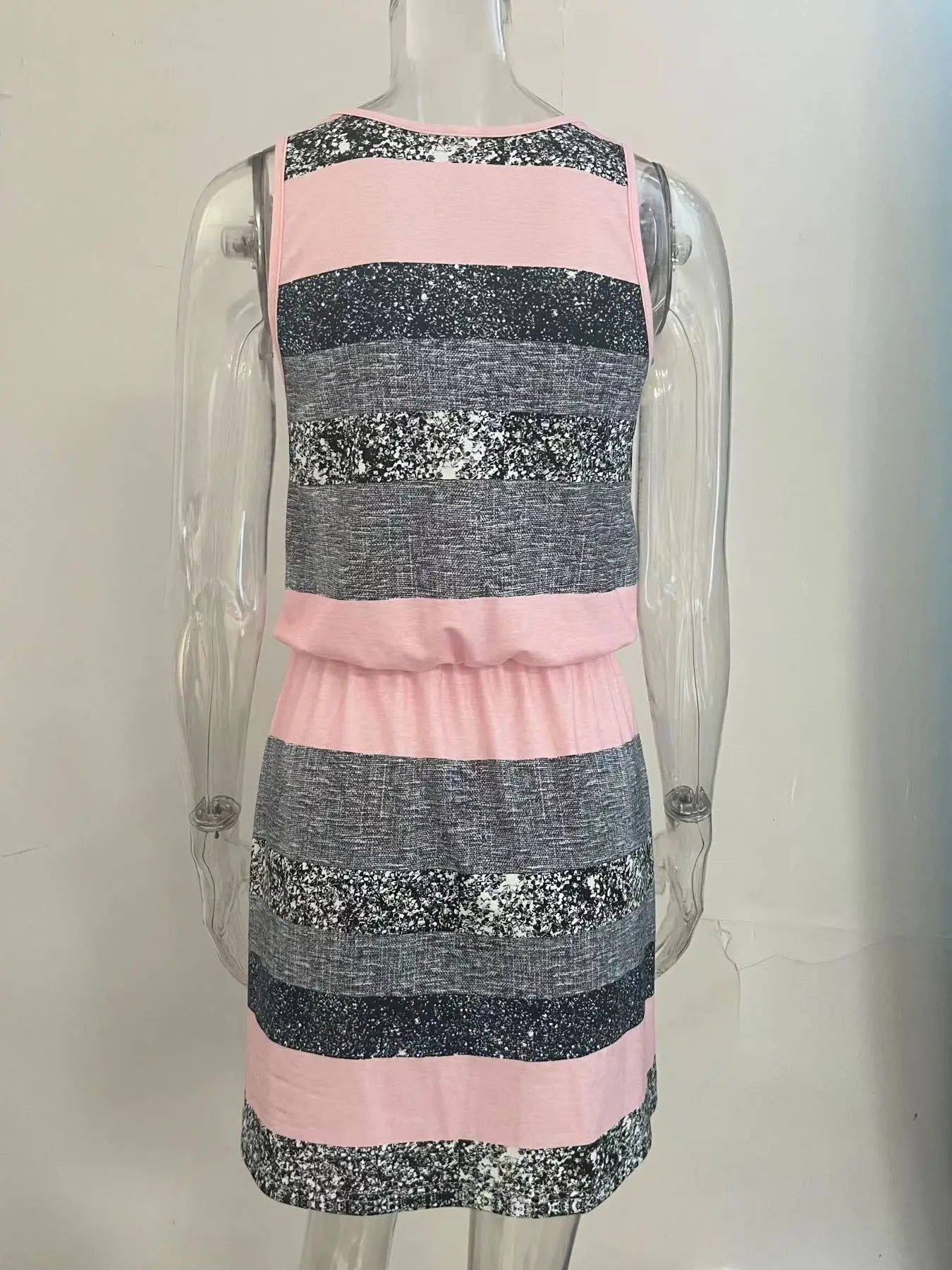 Casual Striped Round Neck Sleeveless Mini Dress for Women