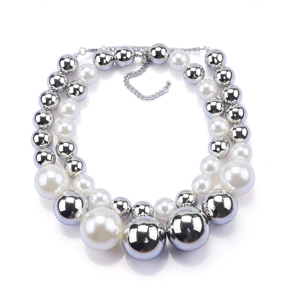 Double Layer Imitation Pearl Choker Necklace for Women