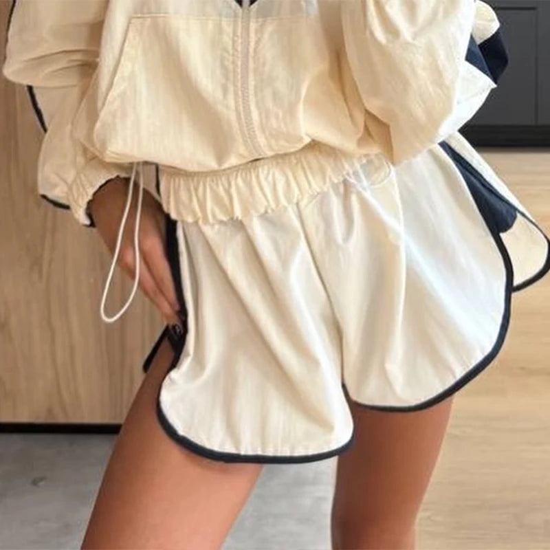 Color Block Zip Jacket and Shorts Tracksuit for Women