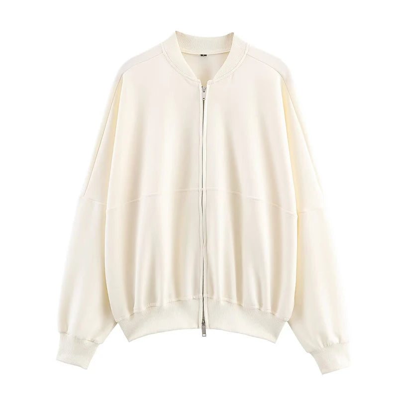 Solid Zip Front Coat and Trousers Two Piece Set for Women Autumn