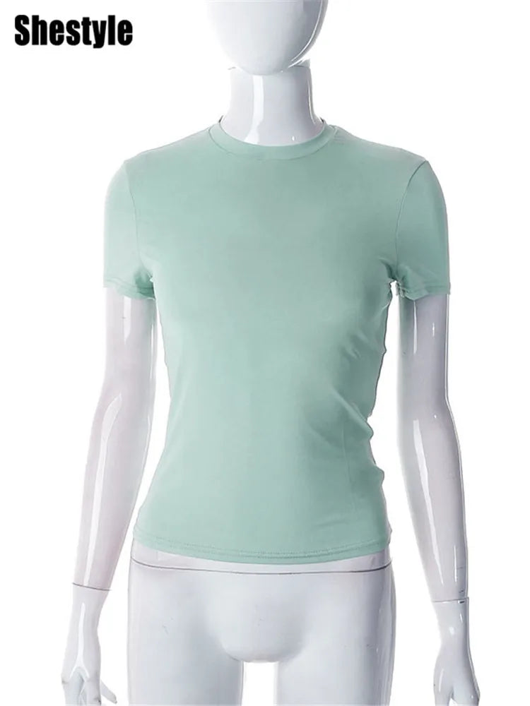 Casual Stretchy Short Sleeve O Neck T Shirt for Women