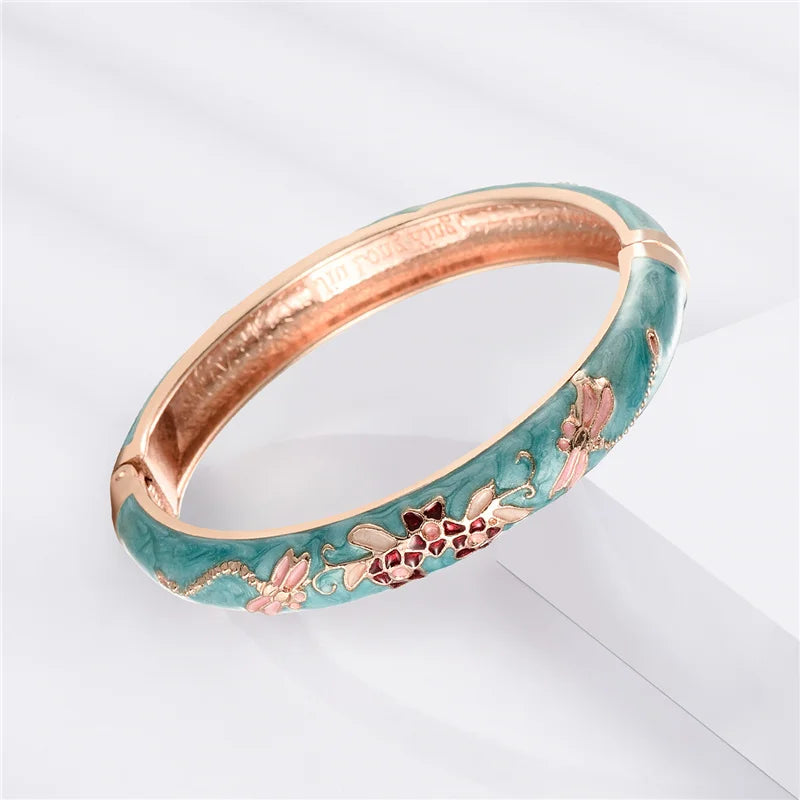 Floral Enamel Bangle Bracelet