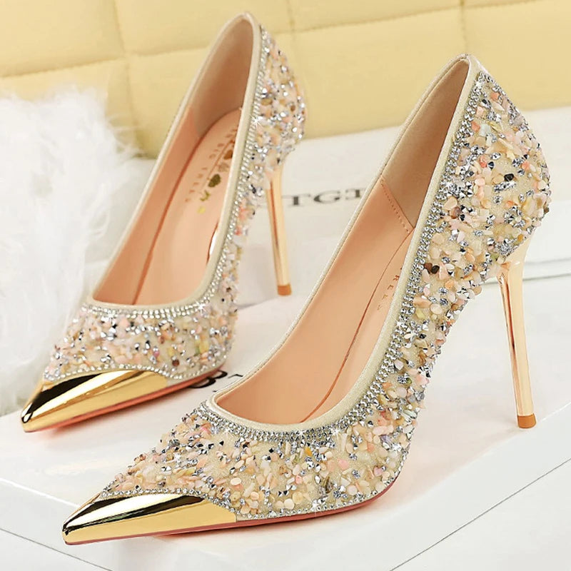 Rhinestone Pointed Toe Stiletto High Heel Pumps for Women