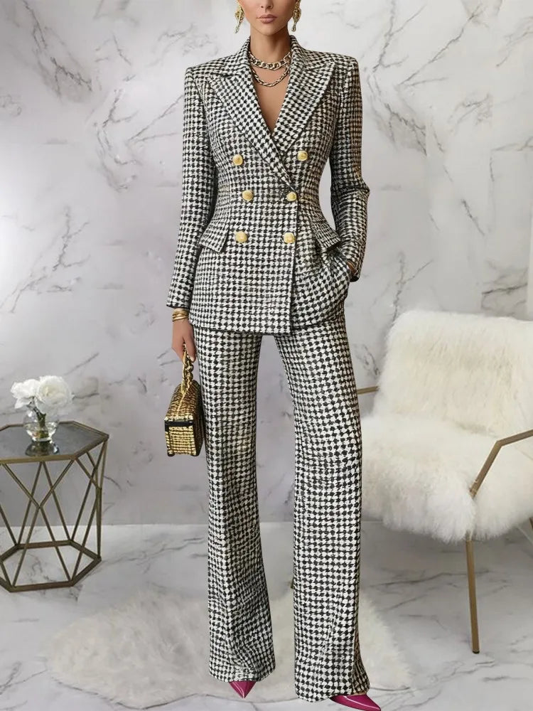 Slim Fit Long Sleeve Blazer and Pants Suit Set for Women