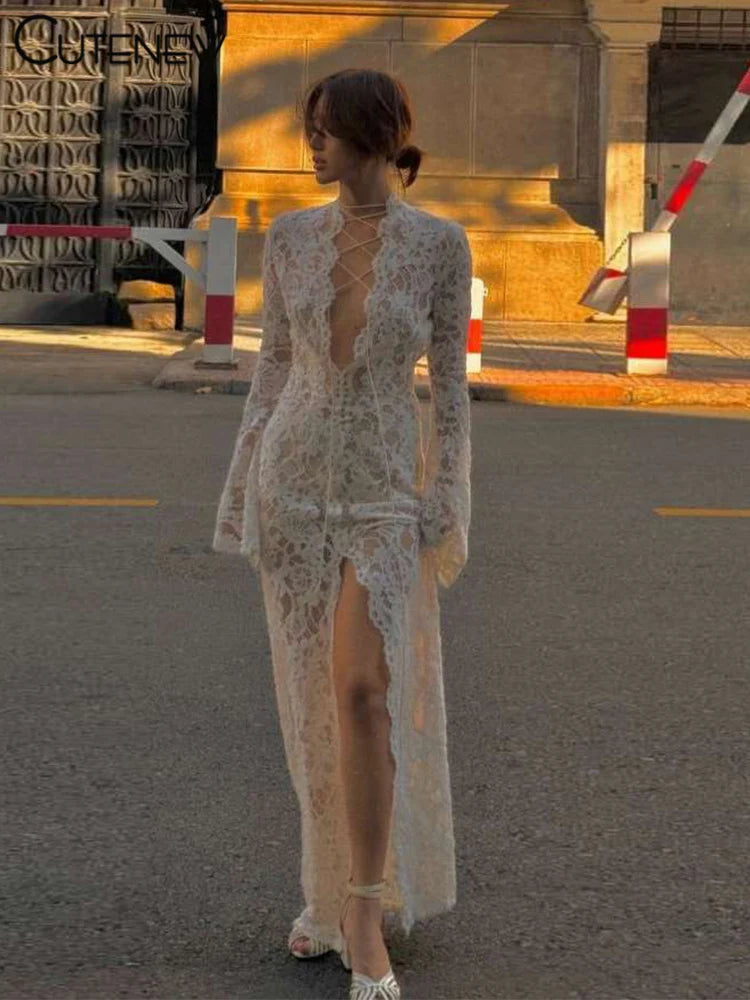 Evening Lace Overlay Maxi Dress