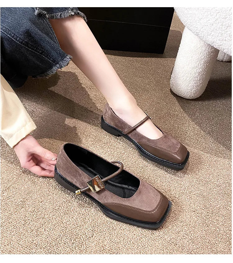 Retro Square Toe Low Heel Mary Jane Shoes for Women