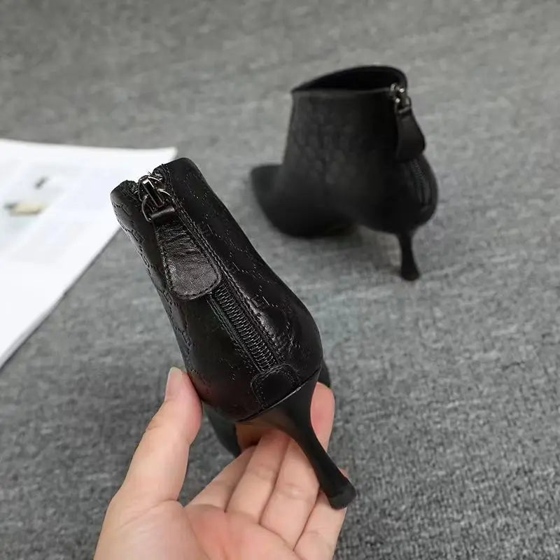 Chic Pointed Toe Kitten Heel Ankle Boots for Women