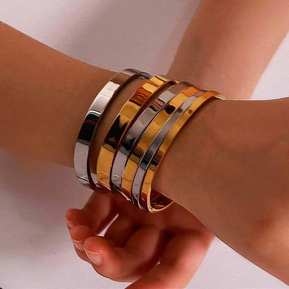 Waterproof Oval Stainless Steel Bangle Bracelet for Women
