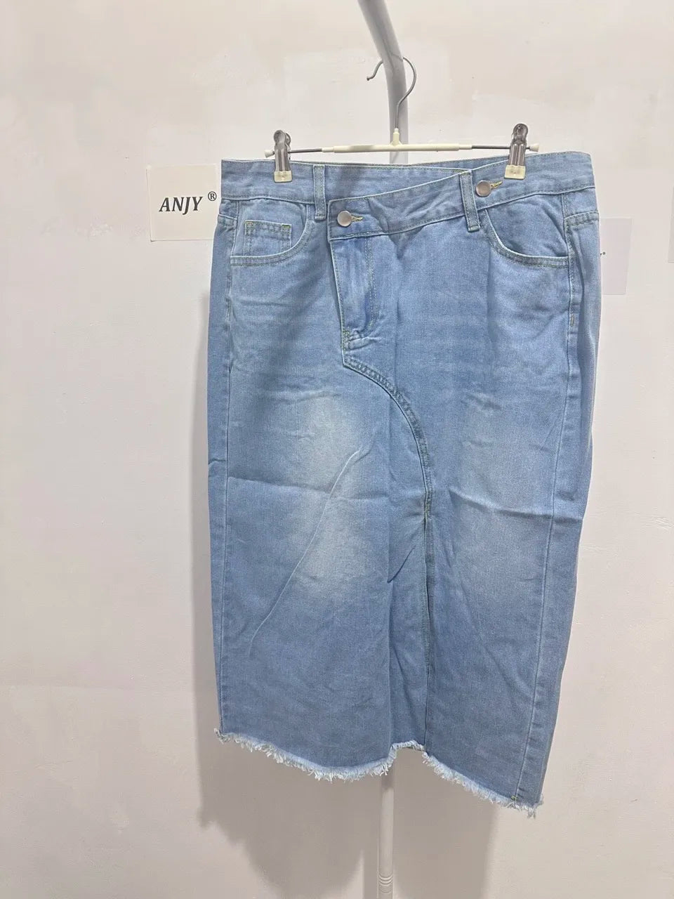 ANJY Summer New Women Chic Y2K Streetwear Elegant Ins Trendy Vintage Asymmetrical High Waisted Slimming Denim Split Skirt HK7080