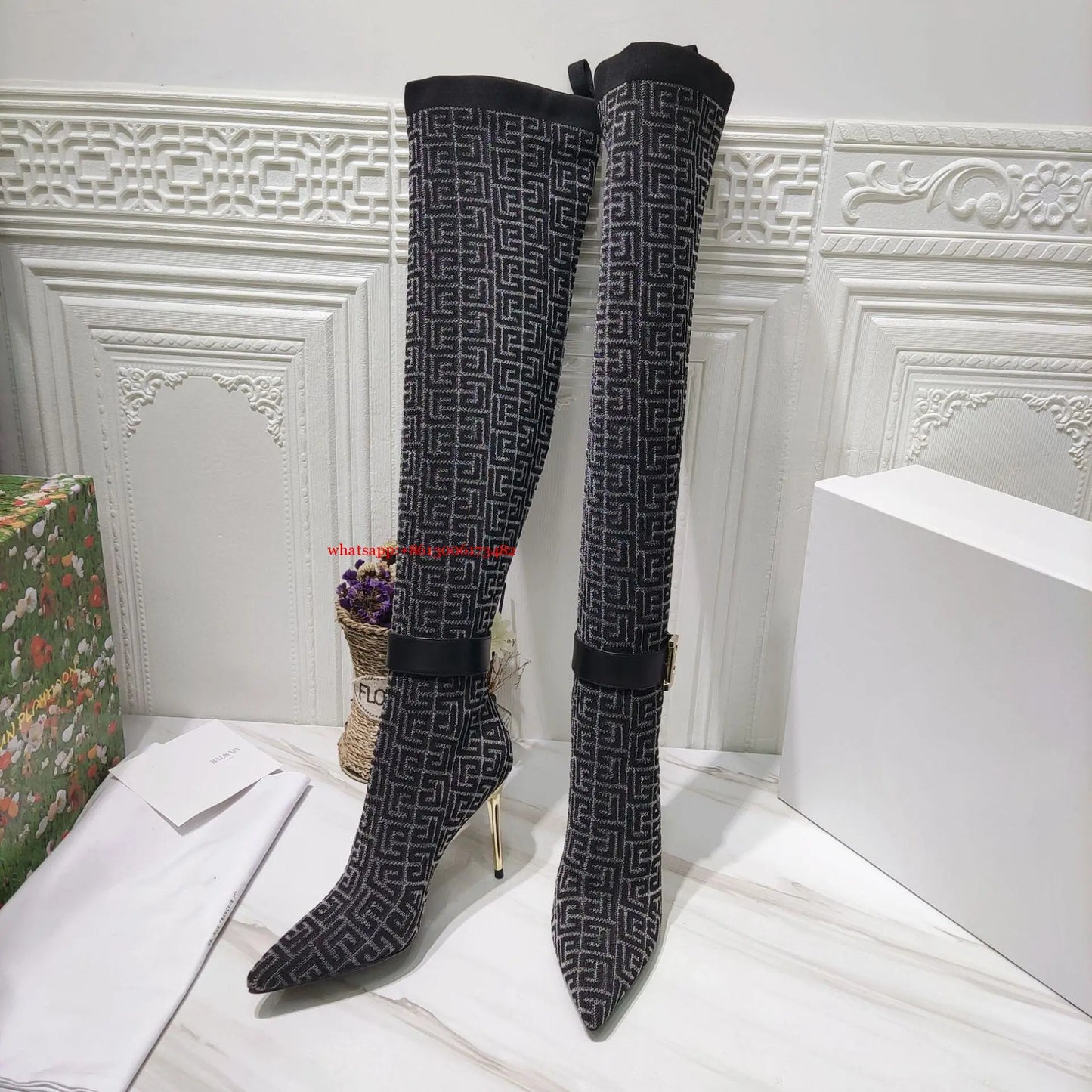 Over The Knee Stretch Pointed Toe With Buckle Sock Boots For Women
