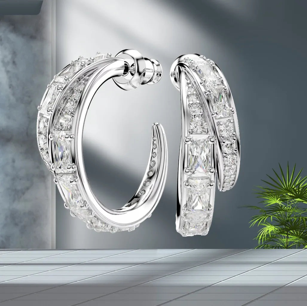 Elegant Silver Crystal Necklace And Earring Set for Women