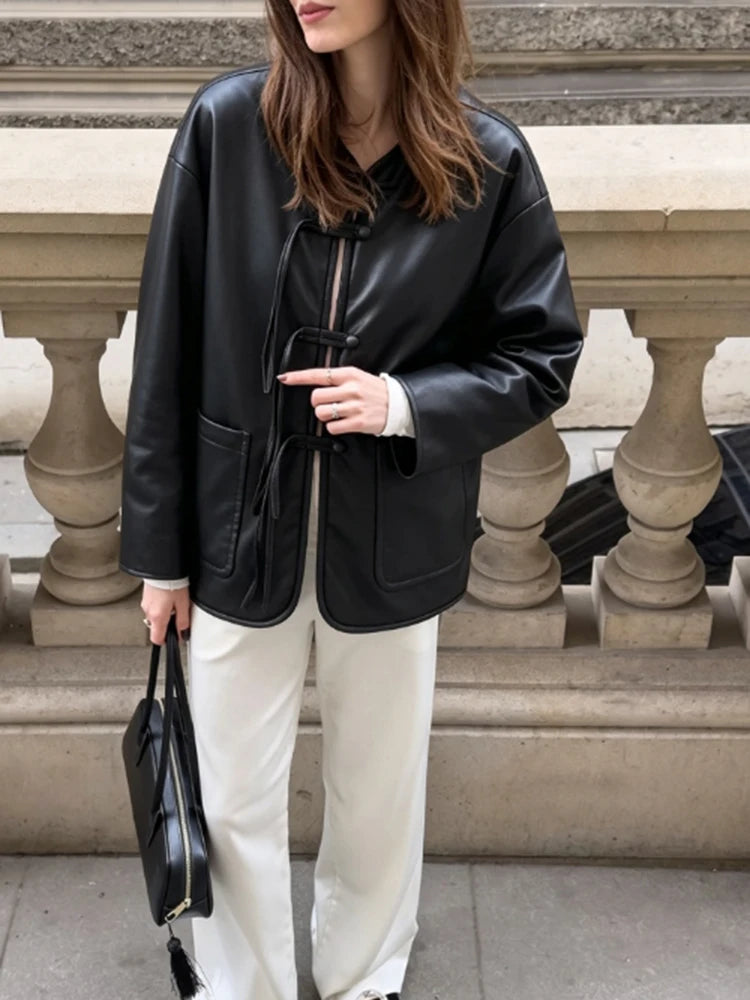 Autumn Winter Pu Leather Moto Jacket With Long Sleeve for Women