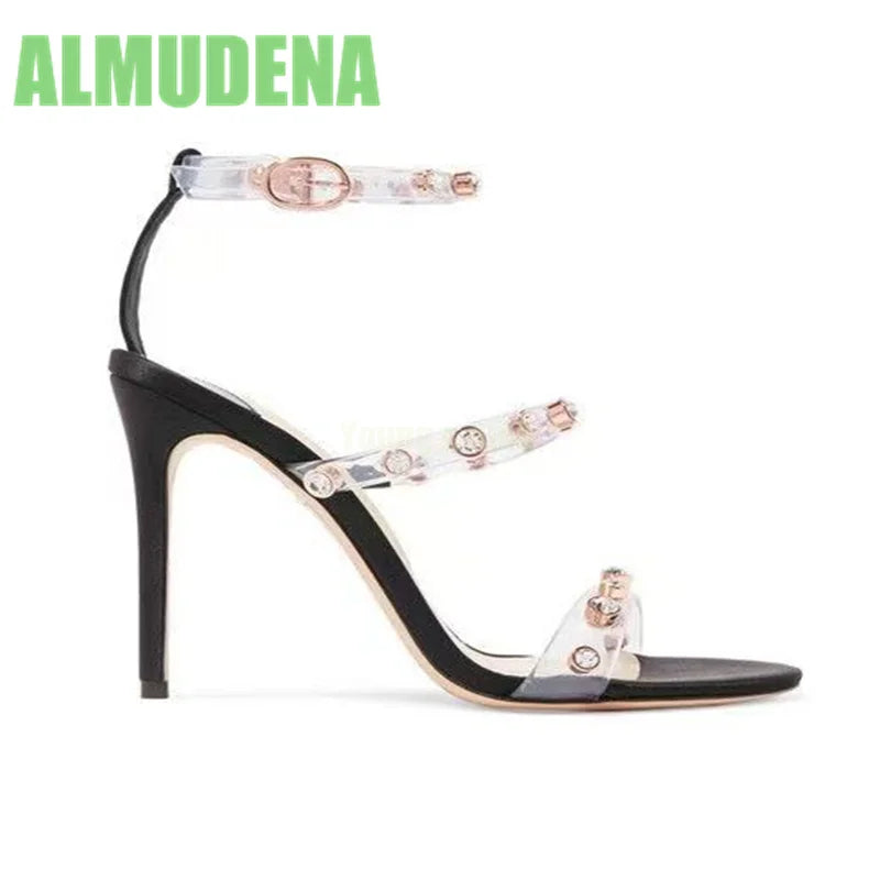 Slim Crystal Flat Ribbon High Heel Sandals for Women