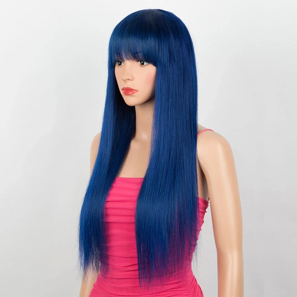 Glueless Straight Human Hair Wig With Bangs for Women