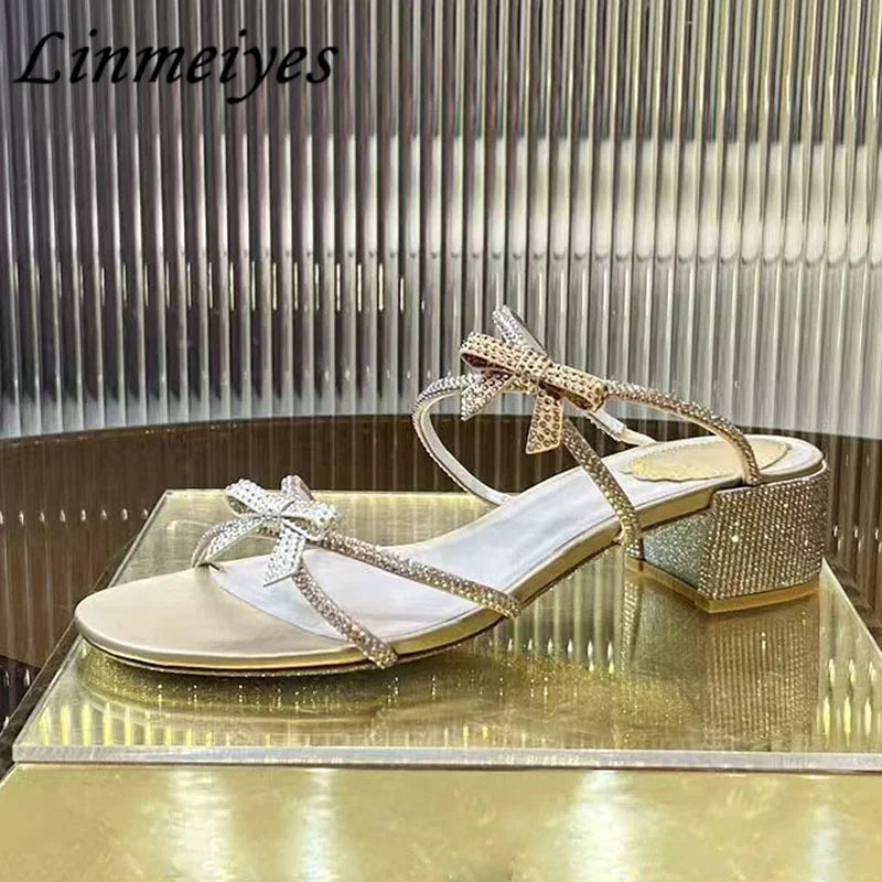 Crystal Rhinestone Butterfly Knot High Heel Sandals for Women