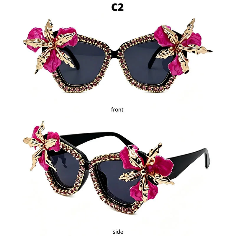 3D Flower Rhinestone Oversized Sunglasses