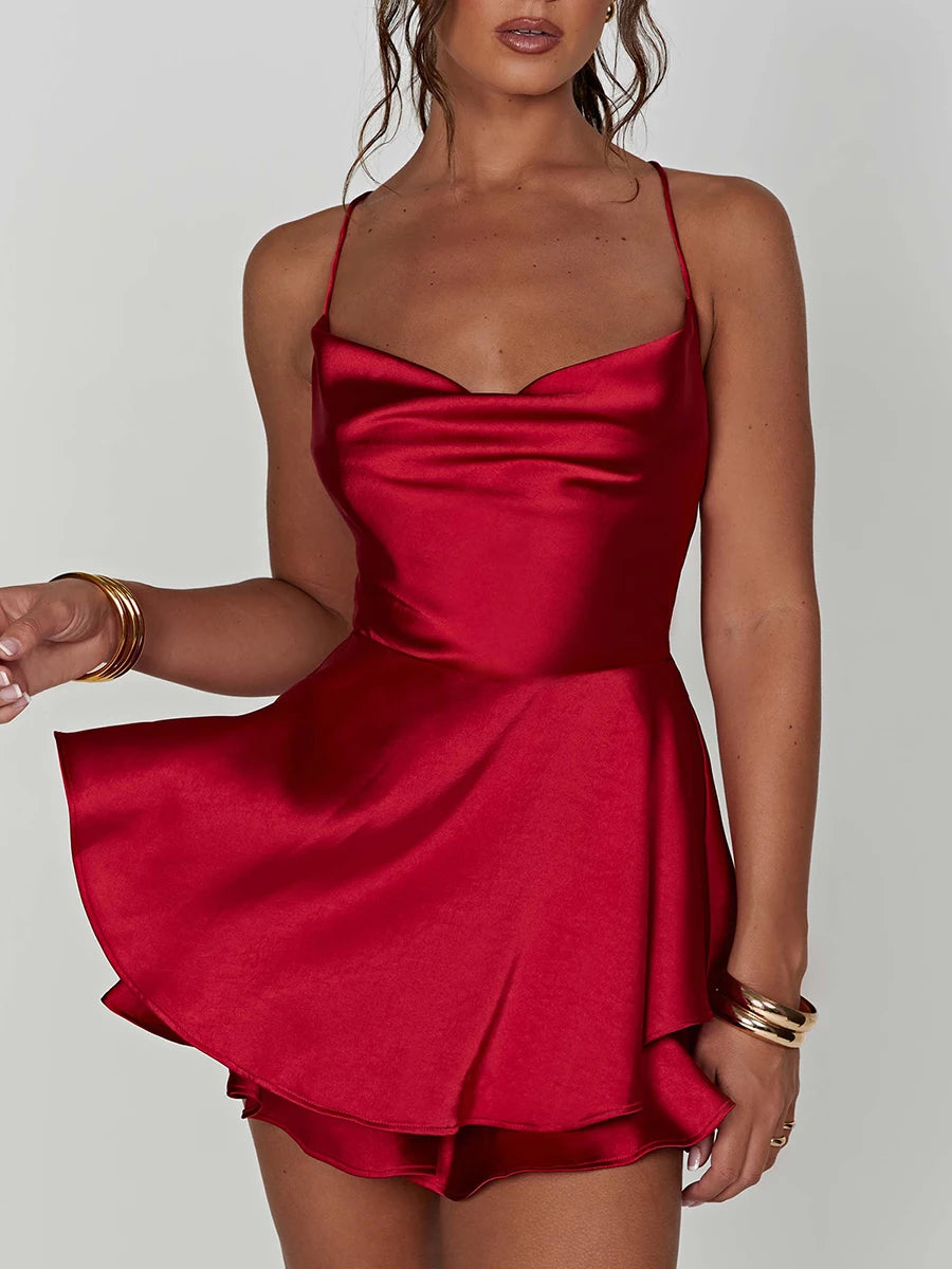 Satin Cowl Neck Jumpsuit With Open Back Detail for Women