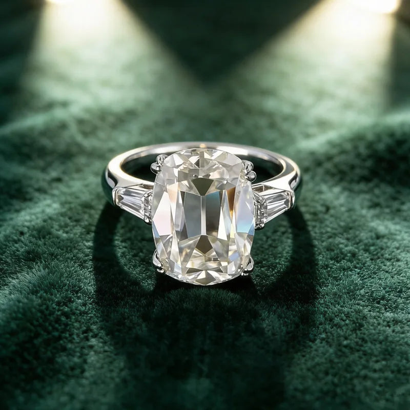 Old European Cut Moissanite Sterling Silver Ring for Women