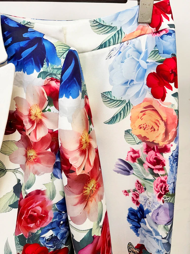 HIGH STREET Newest 2026 Designer Runway Suit Set Women's Gorgeous Floral Printed Blazer Pants Suit 2pcs