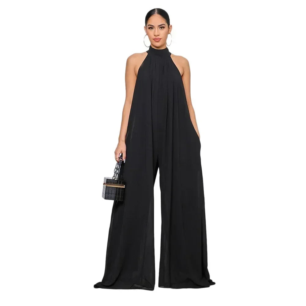 Loose Fit Solid Color Chiffon Ankle Length Jumpsuit for Women