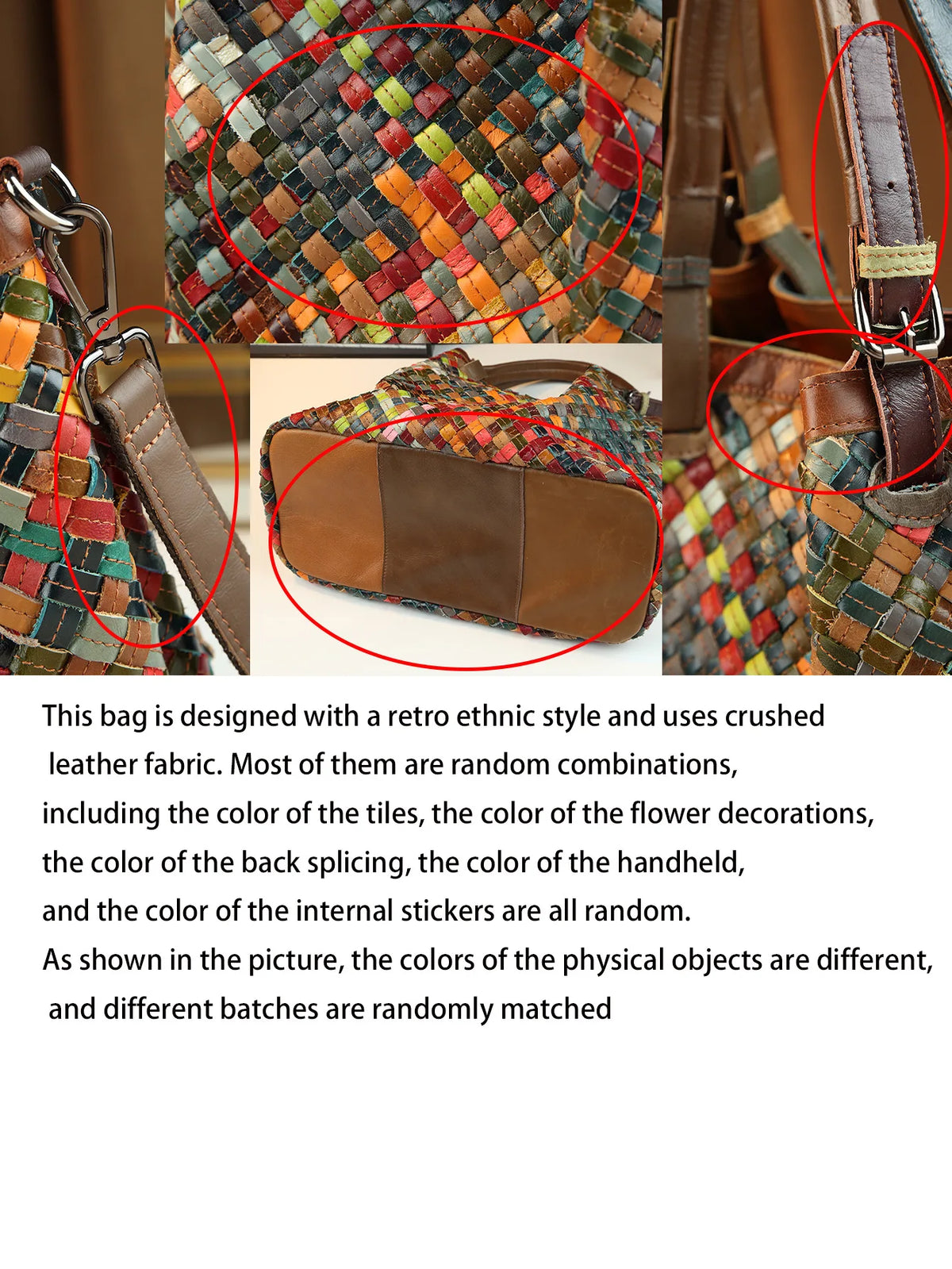 ABQP New Women's Handbag Made of Genuine Leather Hand Woven Women's Single Shoulder Crossbody Bag Color Spliced Women's Bag