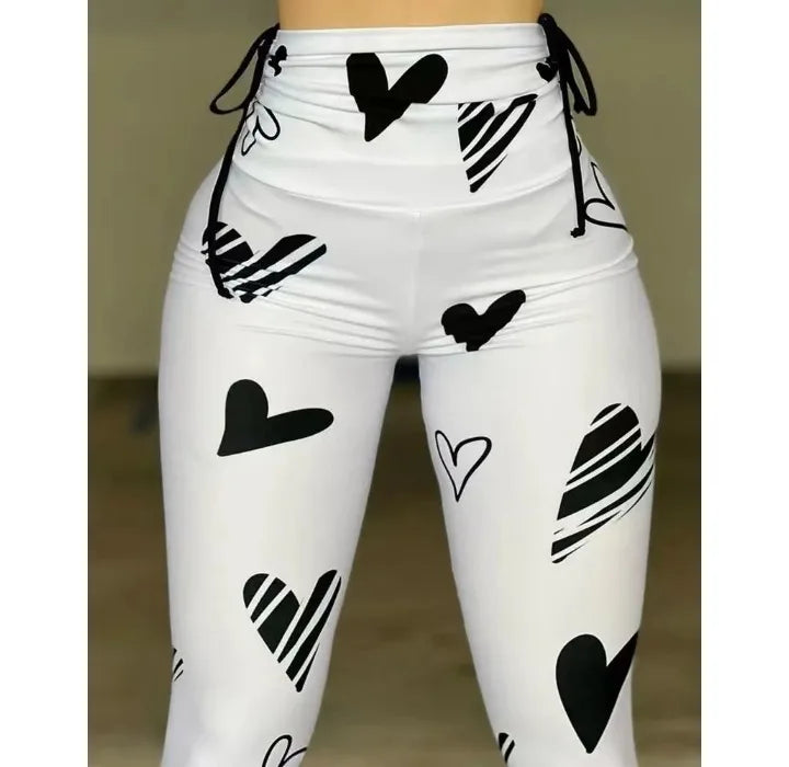 Woman Fashion Tights Pants Summer 2024 New Drawstring Printed Yoga Exercise Hip Lifting Fitness Leggings Trousers for Female