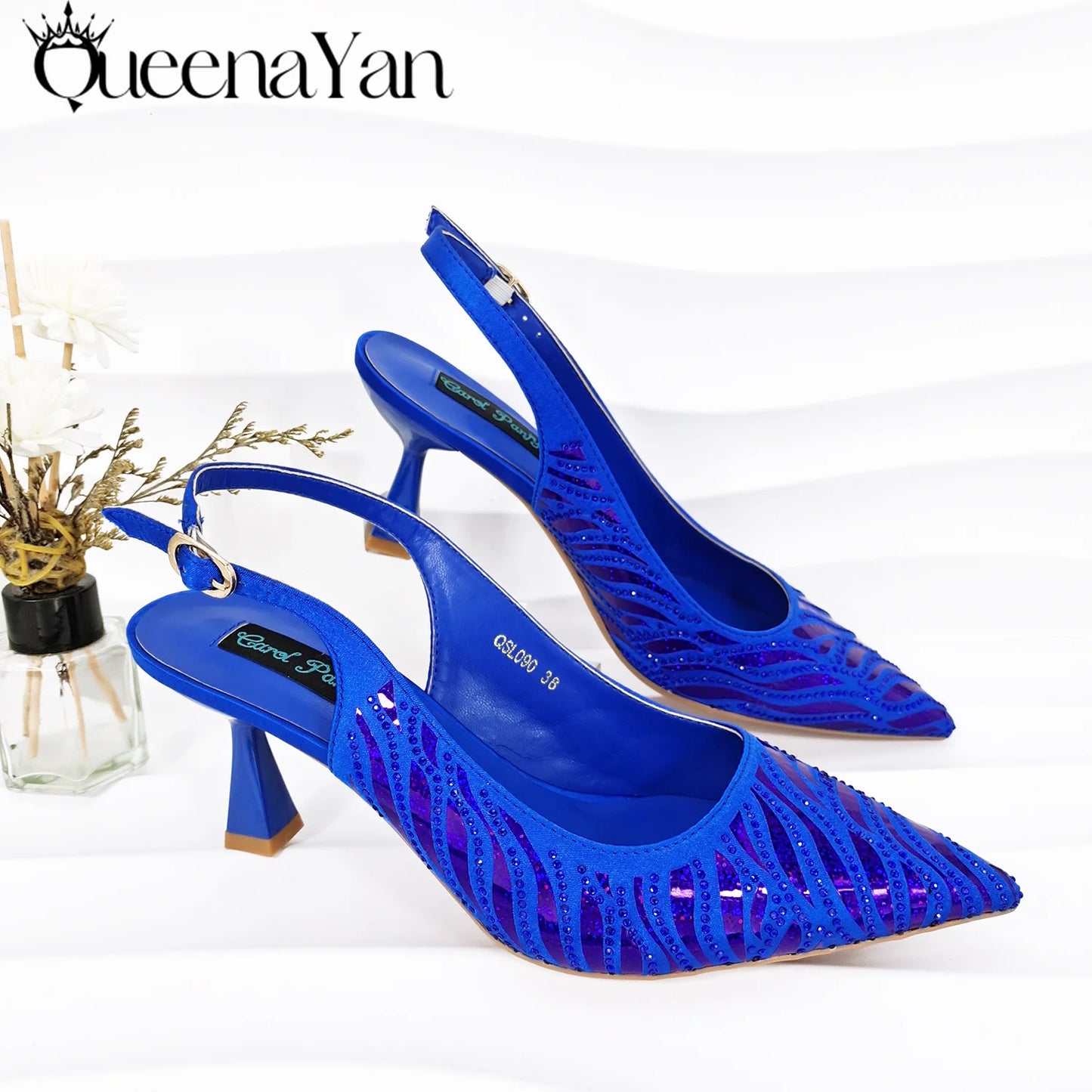 Queena Yan Italian Design Party Shoes African Fashion Ladies Small Clutches With Stiletto Shoes OL Heels