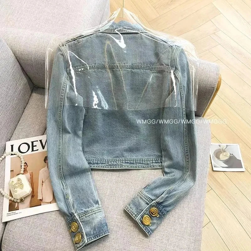 Short 2023 New Design Sense Heavy Industry Denim Coat Korean Wash Fashion Short Style Temperament Top Metal buckle Denim Jacket