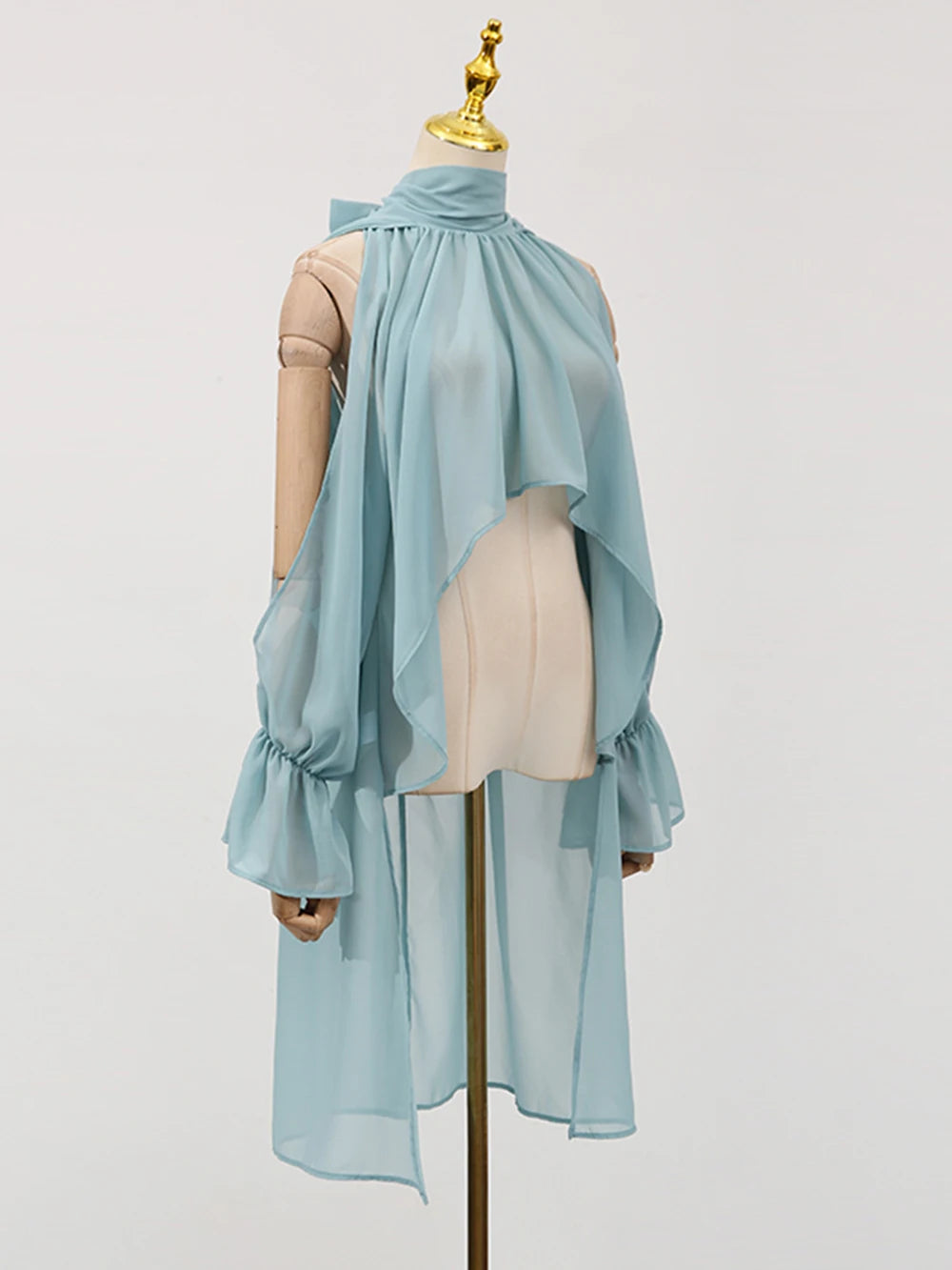 Loose Fit Asymmetrical Hem Chiffon Blouse for Women