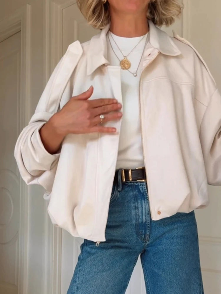 Long Batwing Sleeve Patchwork Zipper Jacket for Women