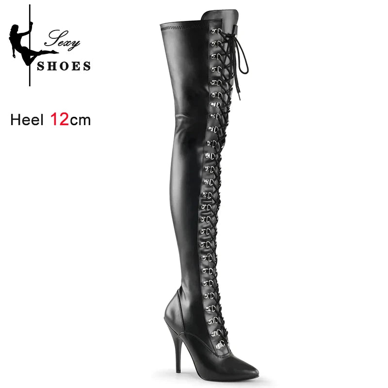 Plus Size Over-The-Knee Leather Stiletto Boots for Women