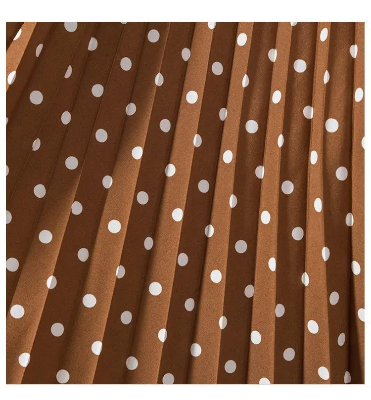 Polka Dot Pleated High Waisted Midi Dress for Women