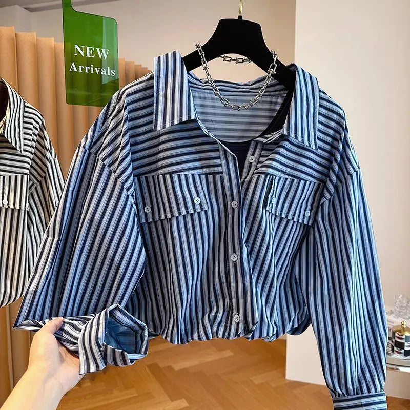 Loose Striped Spliced Lightweight Polyester Tank Top for Women
