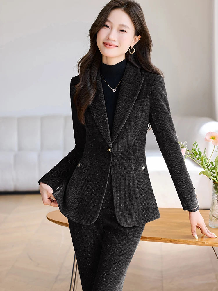 Notched Collar Blazer Pant Suit