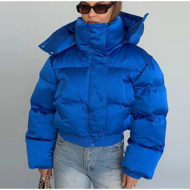 Detachable Hood Cropped Padded Winter Jacket for Women