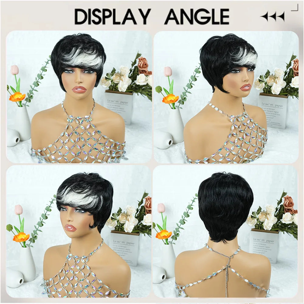 Short Pixie Remy Human Hair Wig With Bangs for Women