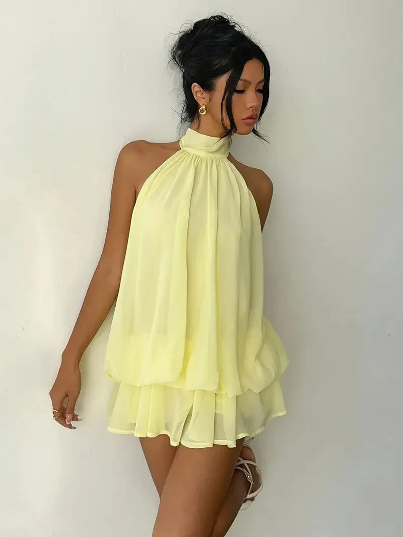 Chiffon Halter Backless Summer Mini Dress for Women