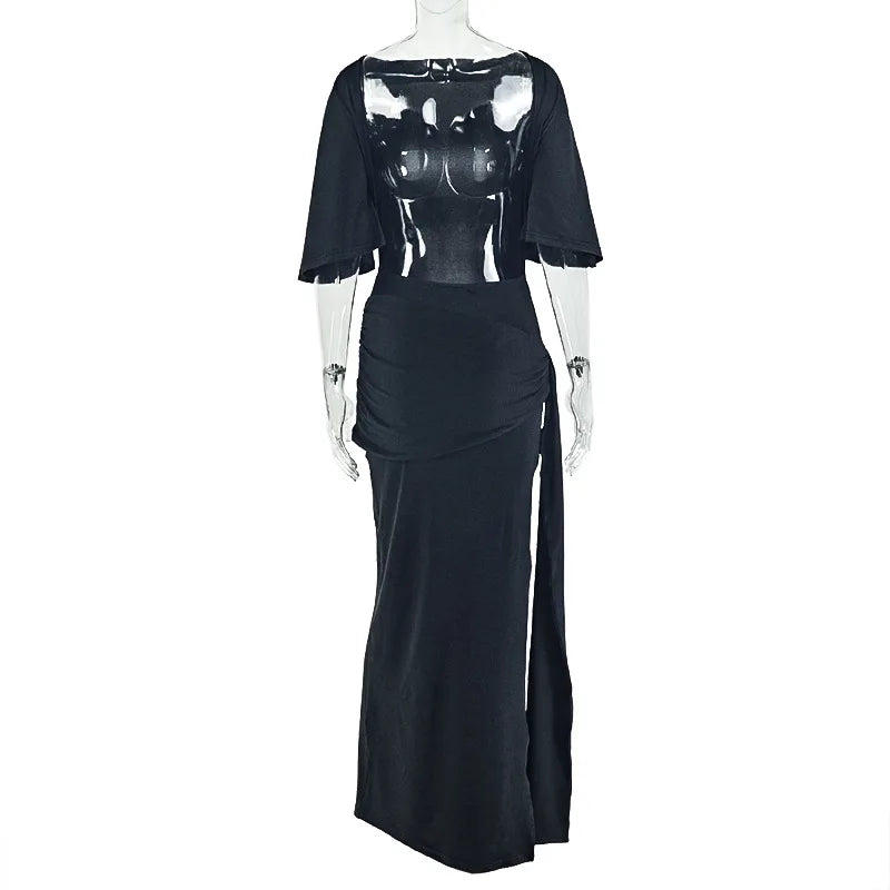 Backless Maxi Dress With Ribbon Decoration and Half Sleeve for Women