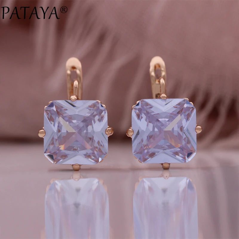 Rose Gold Square Zircon Drop Earrings