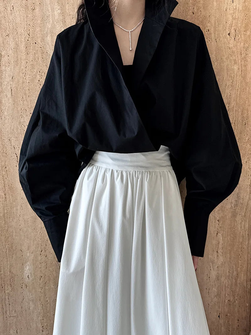 Batwing Sleeve Stand Collar Blouse
