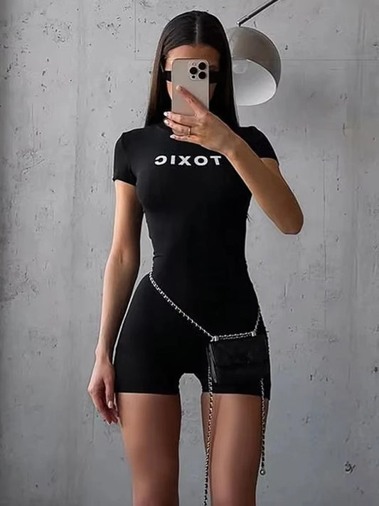 Letter Print O Neck Body Shaping Romper
