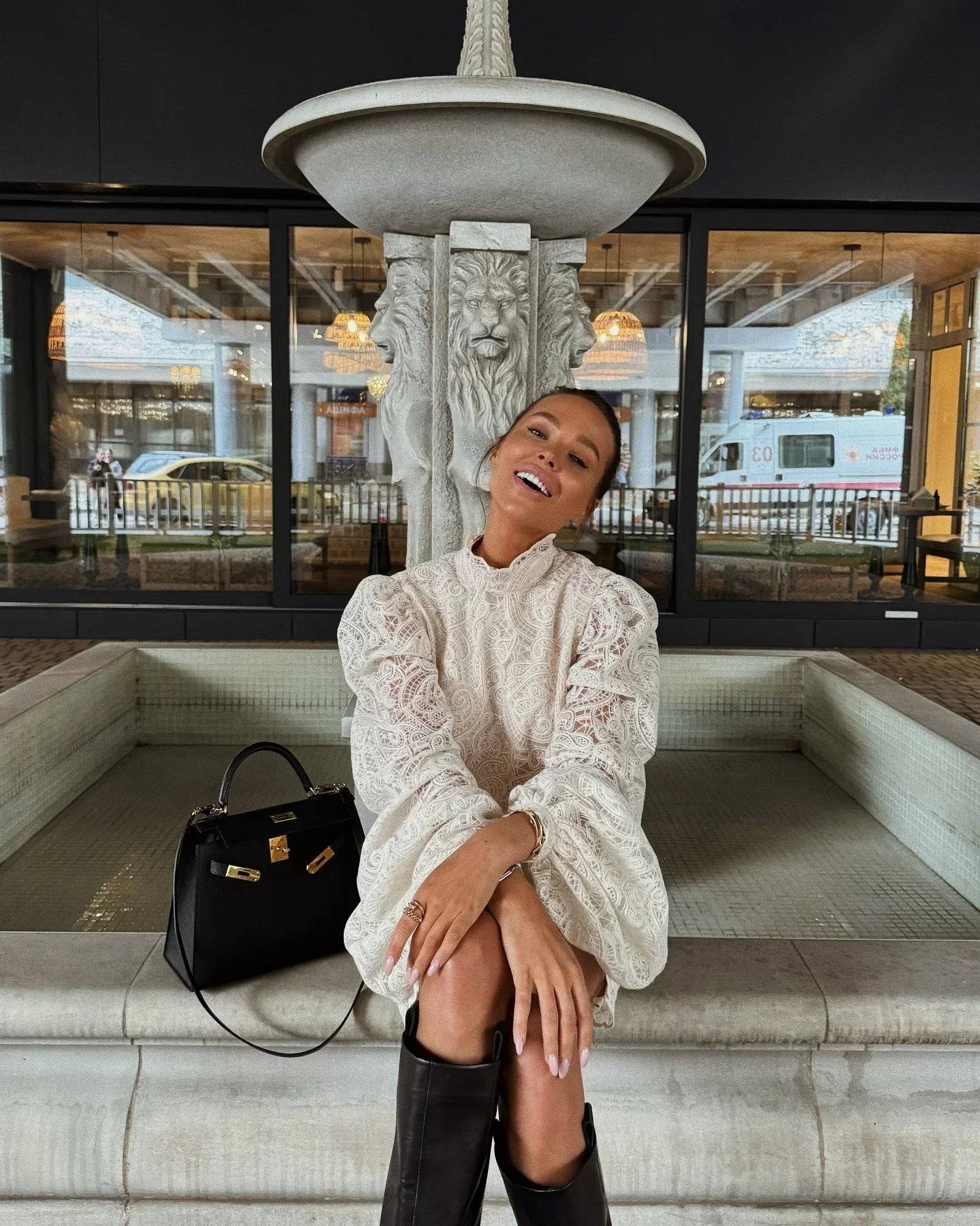 Lady Elegant Hollow Out Lace Short Dresses Trendy Long Sleeve High Neck Mini Vestidos 2025 New Chic Autumn Night Club Gown