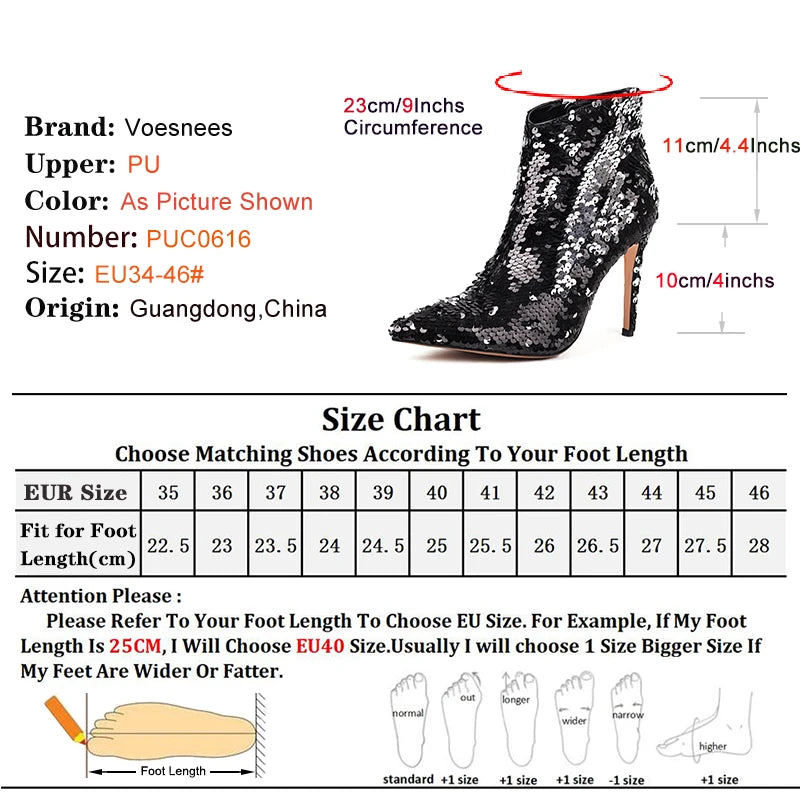 Sequined Pointed Toe Ankle Boots with Stiletto Heels for Women