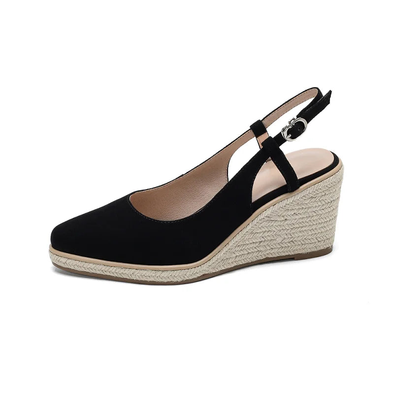 Apricot Back Strap Suede Wedge Platform Sandals for Women