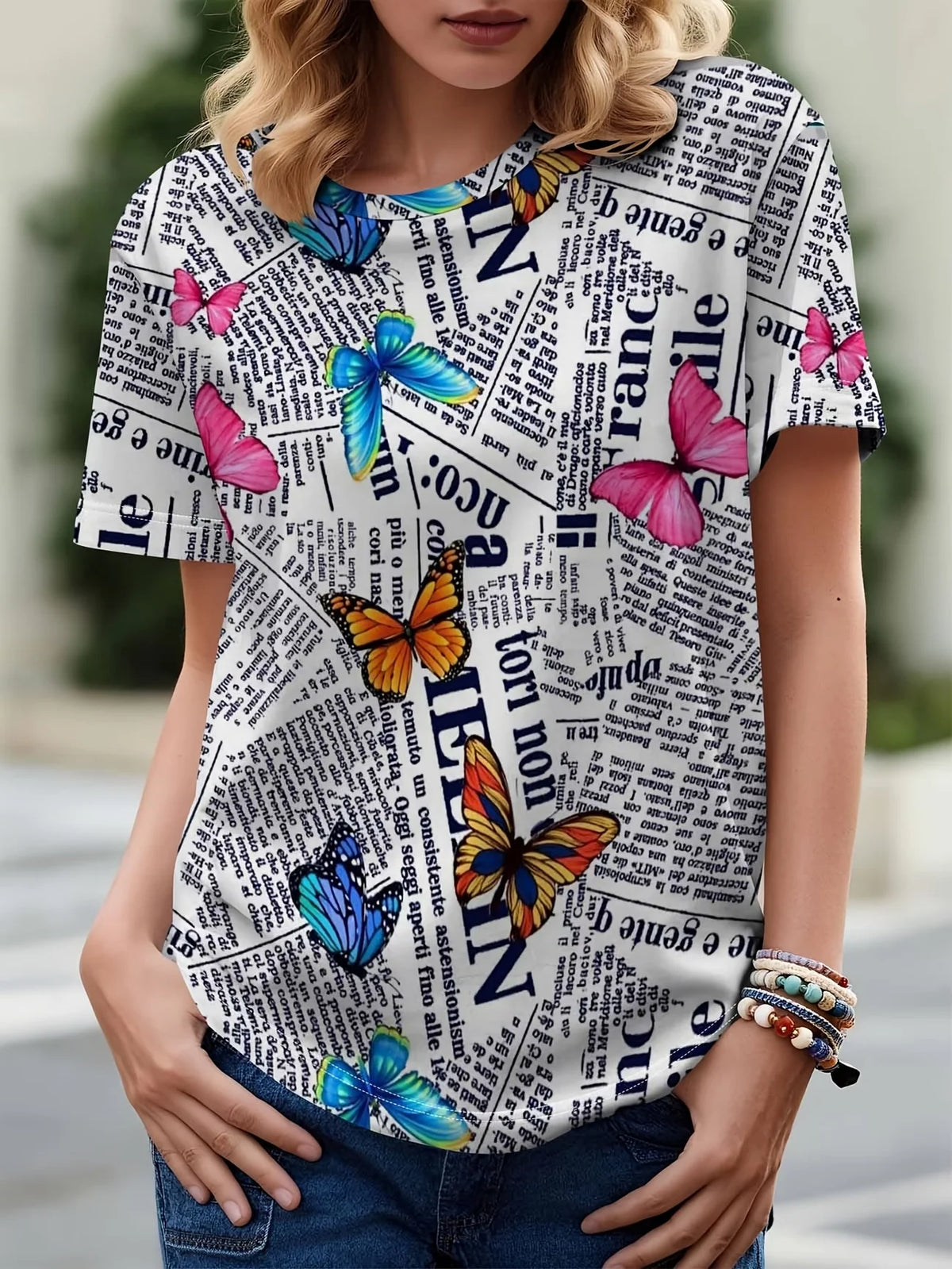Casual Striped Letter Print Short Sleeve T Shirt For Women