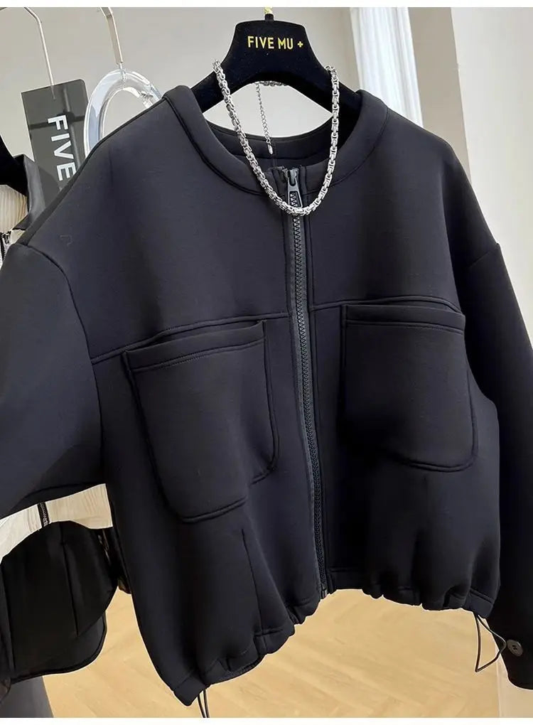 Large size loose round neck short coat women's autumn and winter new American retro casual jacket top  winter clothes women