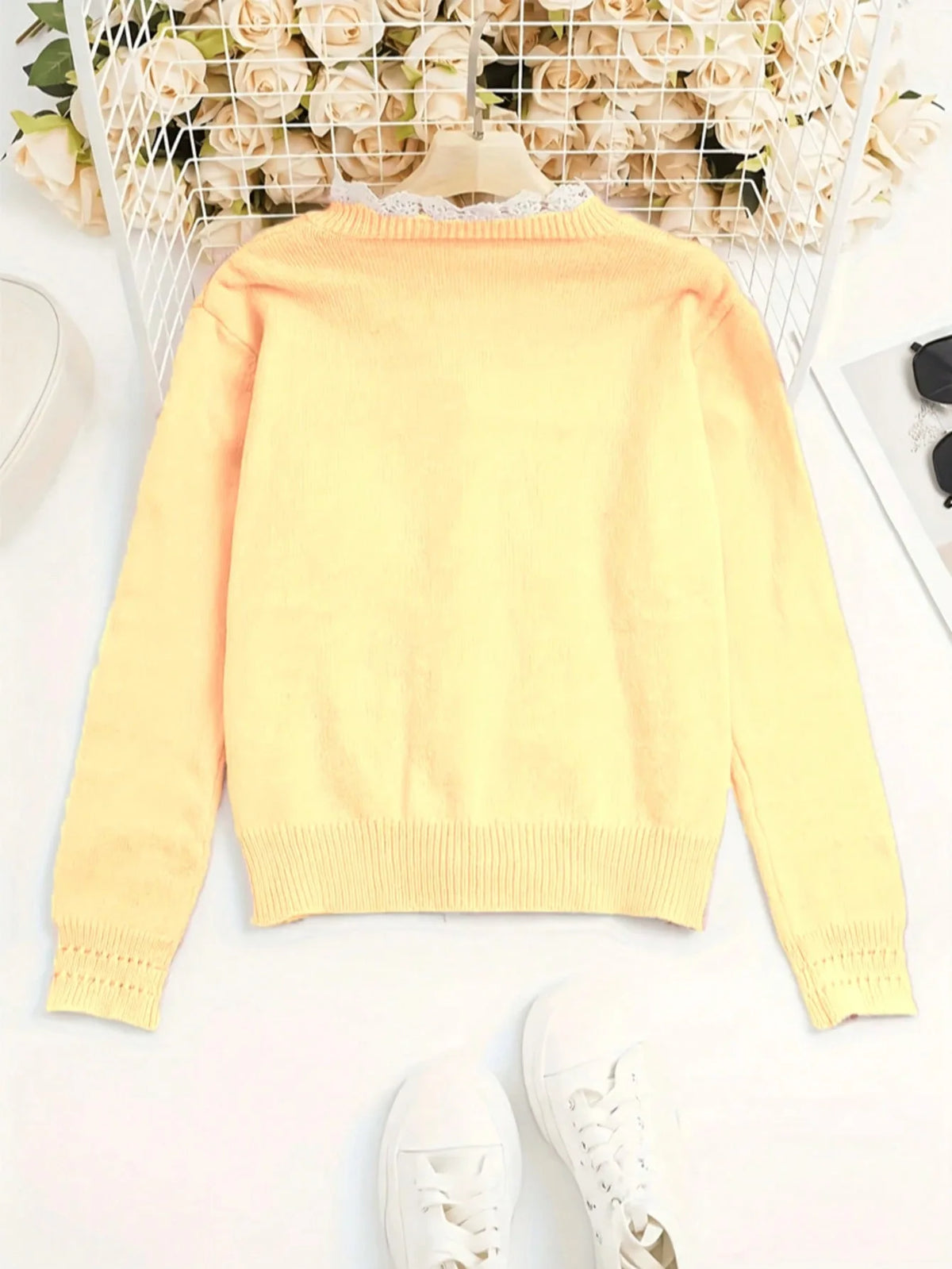 Loose Fit Hollow Out Knit Cardigan Sweater for Women