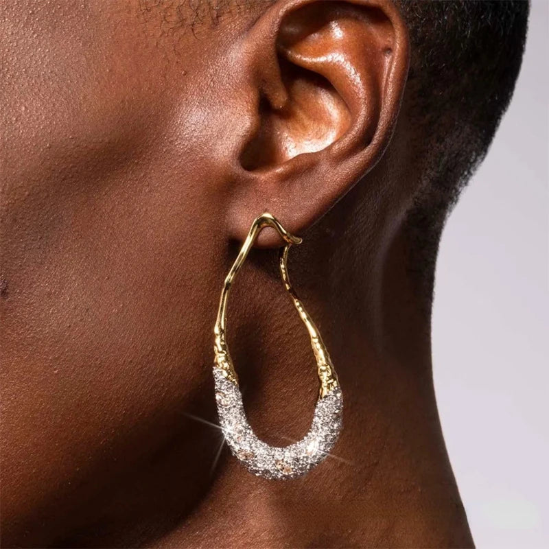 Stylish Geometric Two Tone Copper Stud Earrings for Women